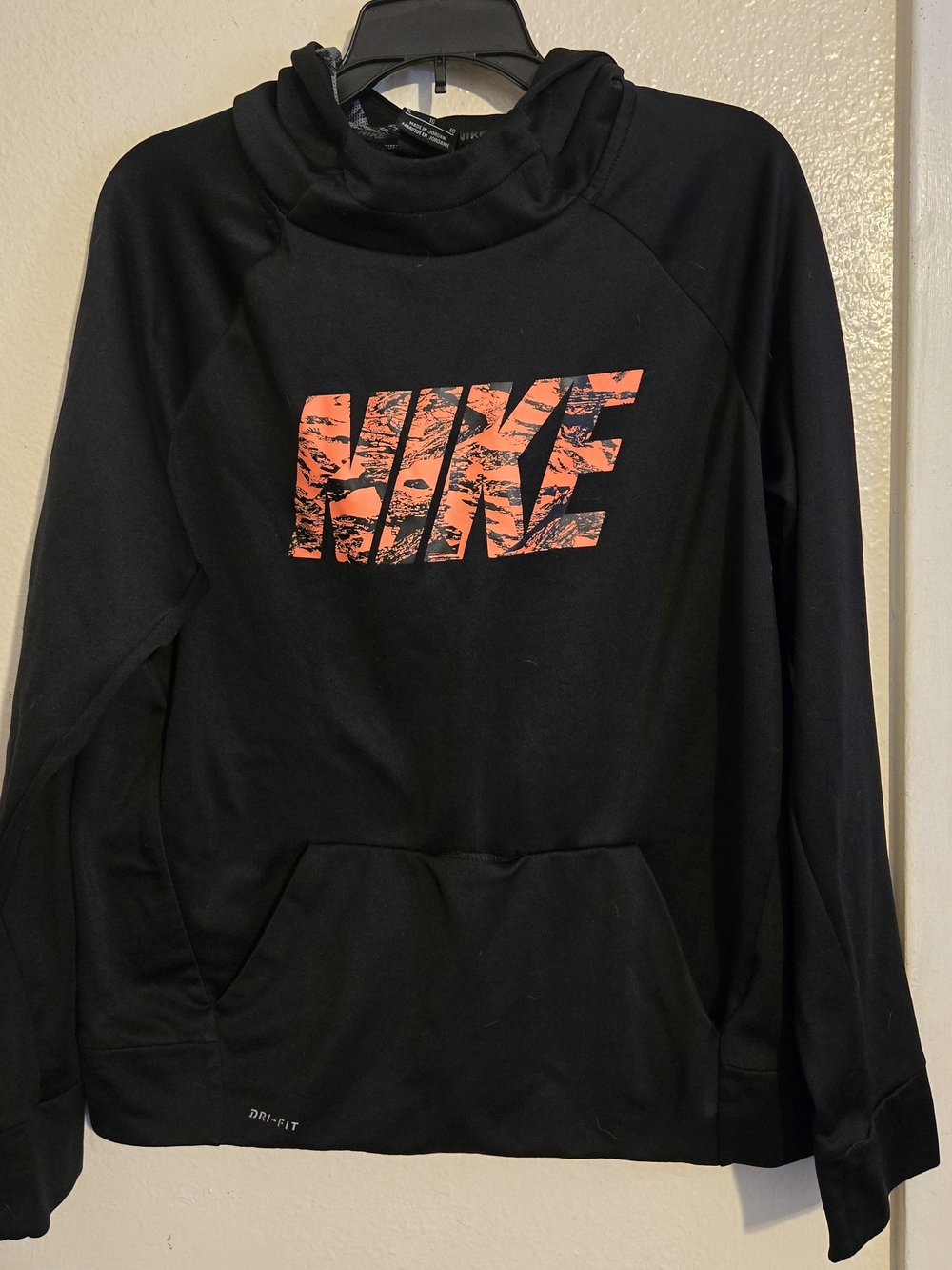 Nike Kids Black Hoodie Sweatshirt with Orange Logo